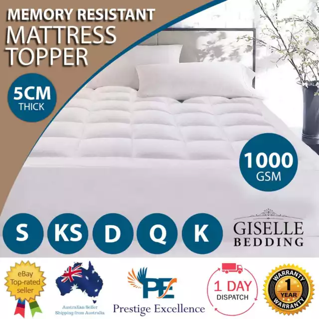 Pillowtop Mattress Underlay Topper Memory Resistant Fitted Cover 1000GSM Filling