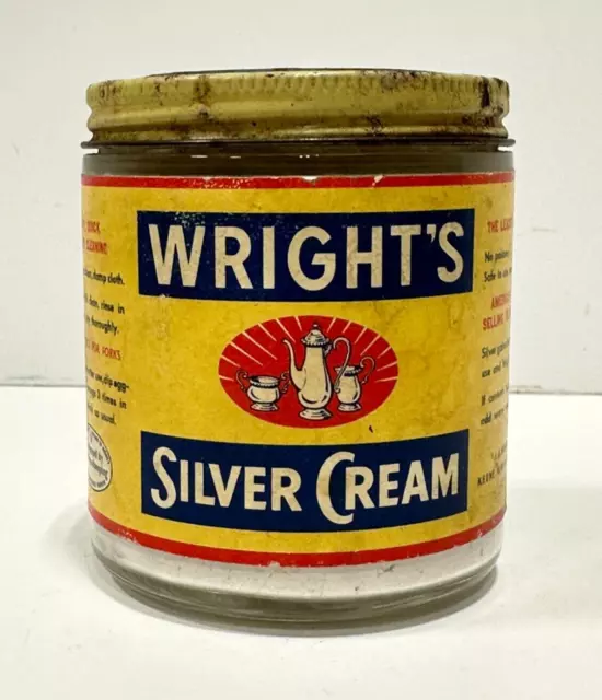 Vintage Wright's Silver Cream Cleaner jar paper label original lid collectible