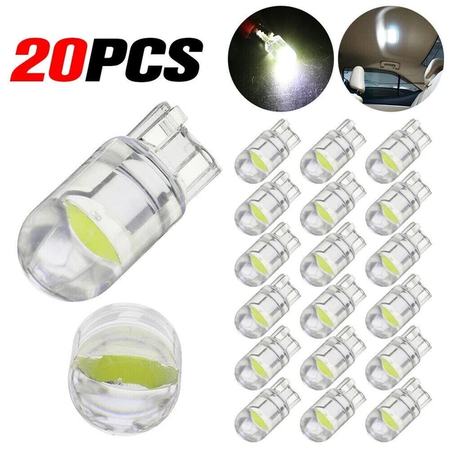 Lot De 20 Ampoules LED T10 W5W COB 12V - Blanc Froid 6000K - Pour Feux De Position, Plafonnier, Porte, Coffre - Compatible Canbus, Plug & Play