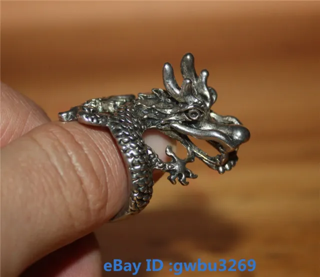 Collection Chinese old Tibet Silver carved Dragon Ring Spanner 22452