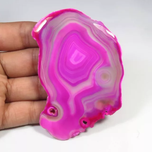 Pink Dyed Geode Agate Gemstone. Genuine Slice agate Cabochon 79x51mm SCL-1226