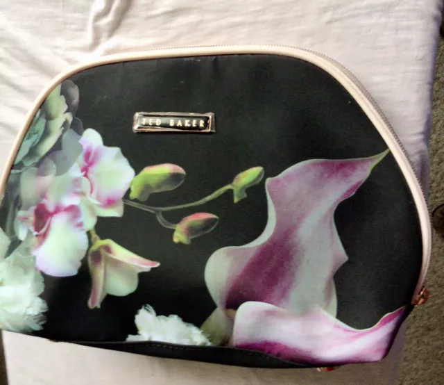 Ted Baker London, Grande, Borsa Trucco Cosmetici, Nero Rosa Floreale Eccellente