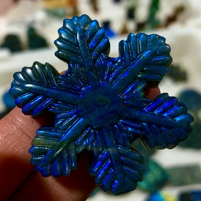 35G Natural beautiful labradorite crystal hand-carved snowflake healing