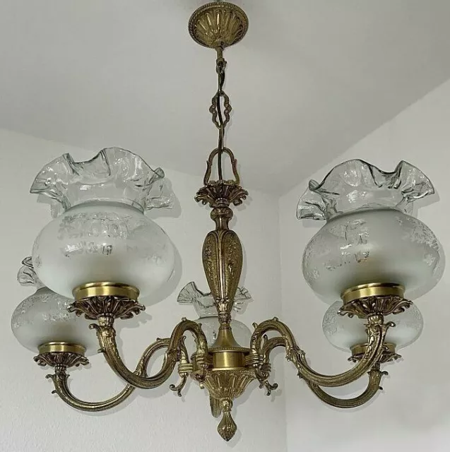 Kronleuchter Chandelier Decken Lampe  5-fl.Messing massiv