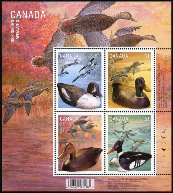 Canada Stamps Souvenir Sheet of 4, Duck Decoys, #2166b MNH