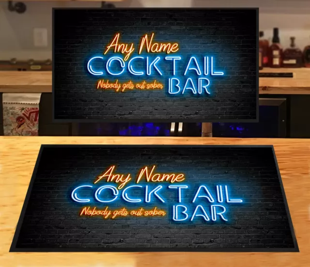 Personalizzato Barrette Runner Tappetino - Cocktail Neon Effetto BAR A Casa