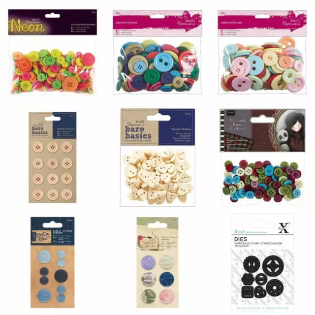 Papermania Wooden Buttons Assorted Sizes Plastic Fabric Covered Craft Sewing