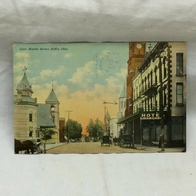 Vintage Postcard Tiffin Ohio East Market Street Scene 1912