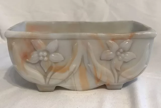 Akro Agate Glassware #657 Planter 5-1/2" Marbleized Orange Swirl Excellent