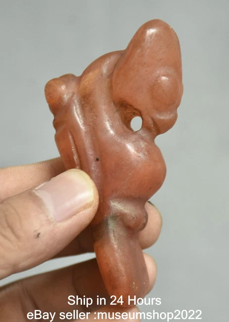 3.4 " Old Chinese Hongshan culture Red Crystal Carving Sun God Cicada Pendant