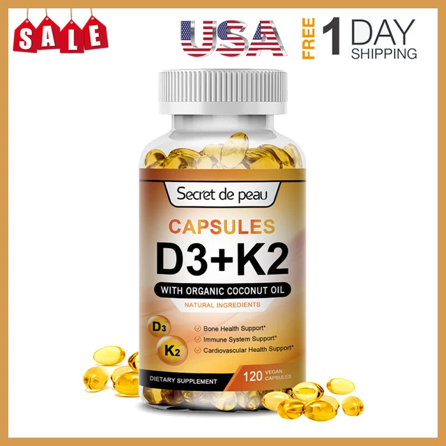 Vitamin K2 (MK7) with D3 5000 IU Supplement, Natural Capsules, Immune Health