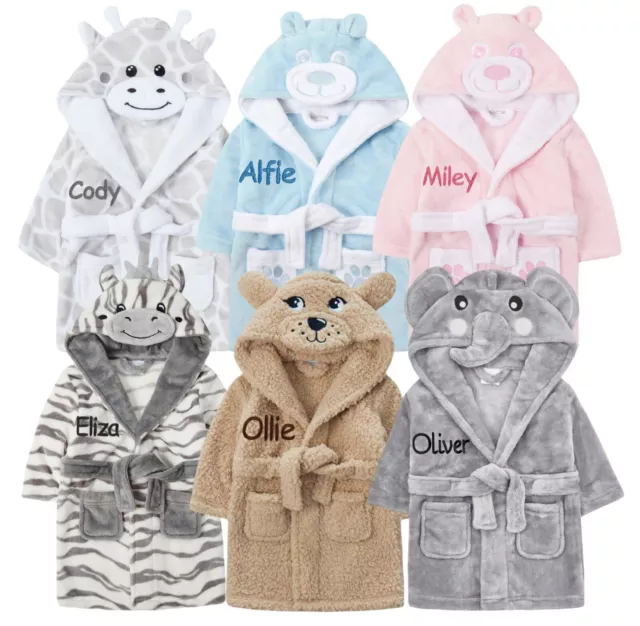 Personalised Girl Boy Dressing Gown Novelty Robe Embroidered Name Bear Ears 0-24