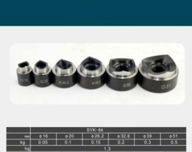 6 Die Hydraulic Knockout Punch Driver Kit Hole Tool molds 16-51MM