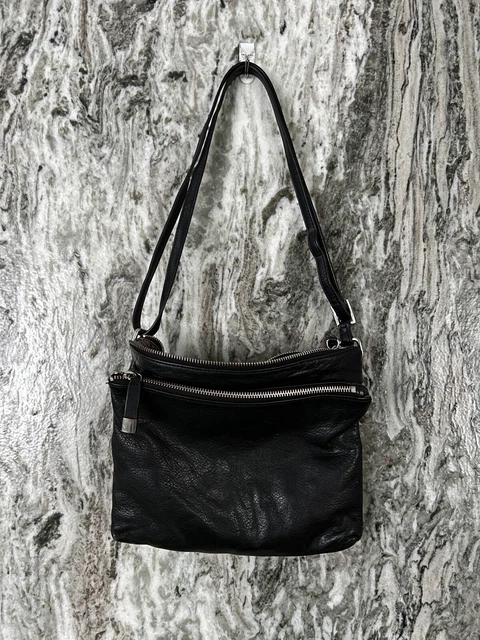 Classic Black MARGOT genuine Leather Crossbody Bag With Zippers