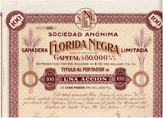 S.A. Ganadera Florida Negra Lda., Territorio de Santa Cruz, Pto. San Julian 1913