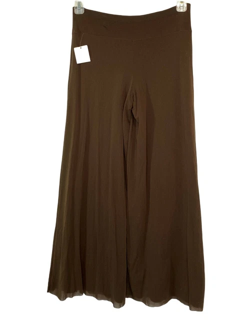 Elana Kattan Wide Leg Pants Womens Size Small Brown Fully Lined Boho Stretch