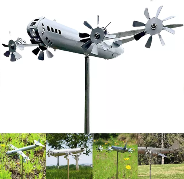 Super Fortress Aircraft 3D Wind Spinners Metal Windmill Outdoor Garden Sculpture