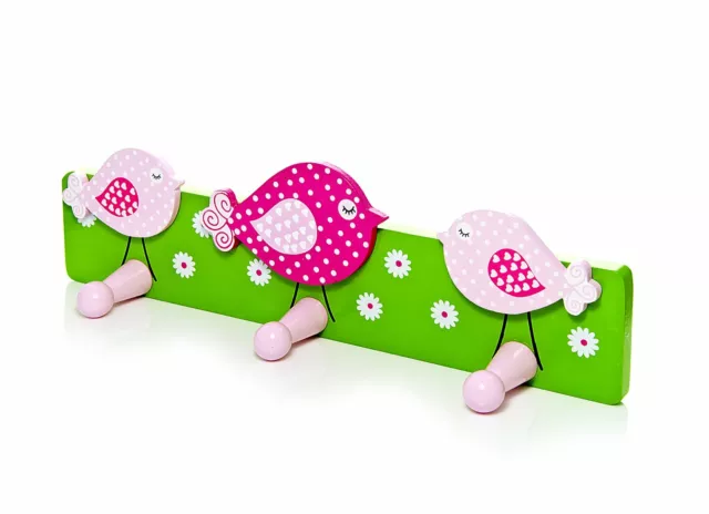 Porte manteaux triple oiseau rose pour chambre de petite fille