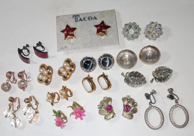 14 Pairs Vintage Clip On Earrings Jewelry  Lot