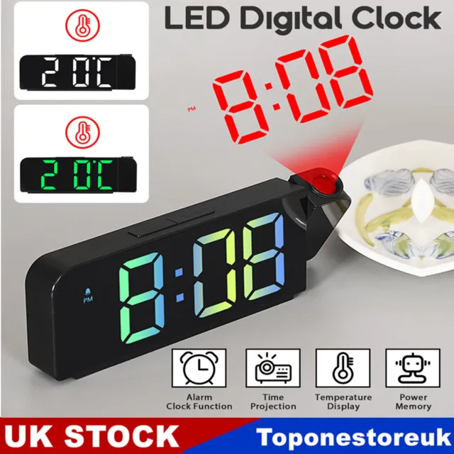 8'' Digital LED Projection Alarm Clock Temperature Date Snooze Ceiling Projector