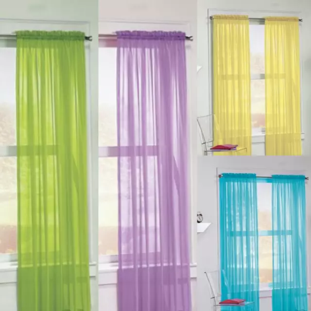 SOLID Window Curtain Fabric Rod Pocket /Sheer Voile PLAIN Assorted Colors