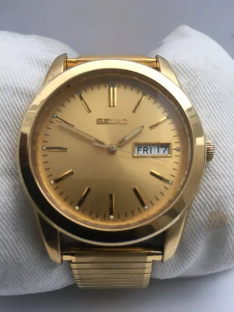 SEIKO MENS QUARTZ Vintage 100 MT WR Day&Date Gold Plated Watch 7N43 OAMO  £ - PicClick UK