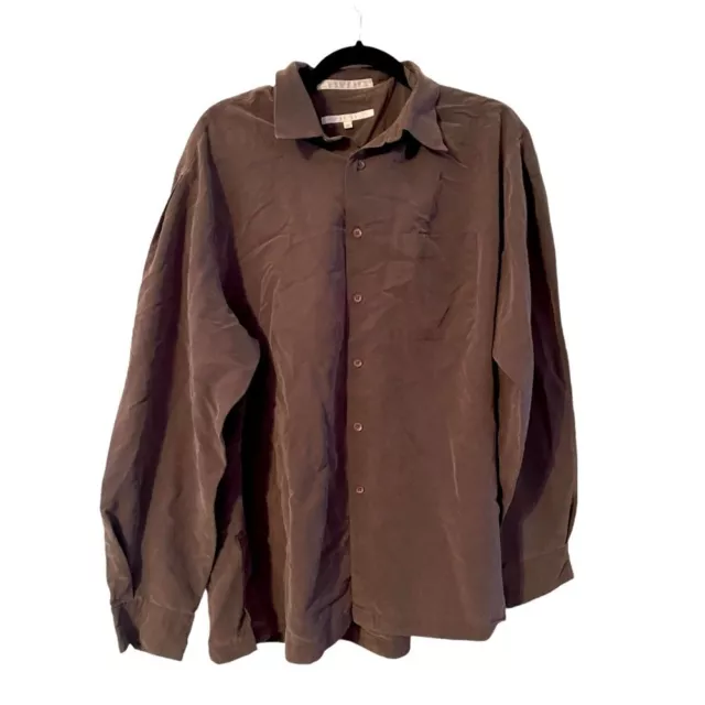 Perry Ellis Men's Vintage Brown Suede Long Sleeve Button Down Shirt - Size XL