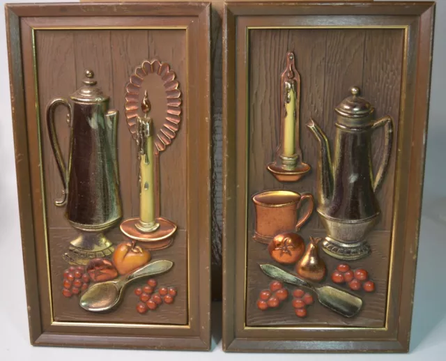 Set of 2 MCM Turner Wall Art Kitchen Theme Plaques Pictures 3D Vintage 1960s