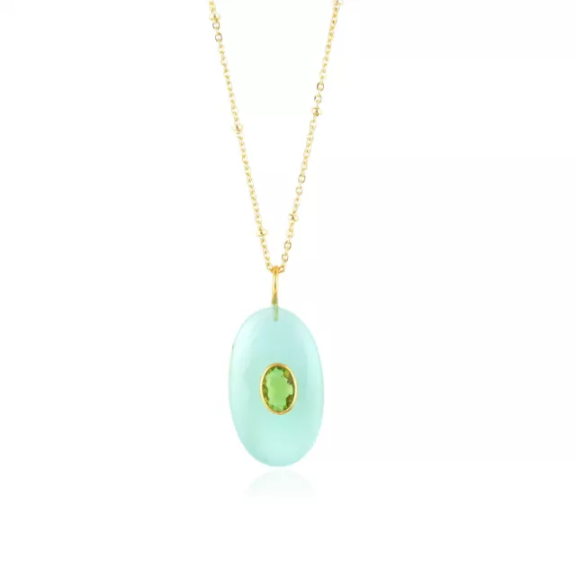 Sky Blue Chalcedony Peridot Quartz Gold Plated Beaded Chain Teardrop Necklace