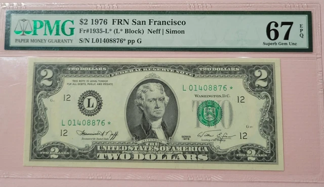 Fr#1935-L* $2 1976 FRN San Francisco PMG 67 EPQ SUPERB GEM UNC
