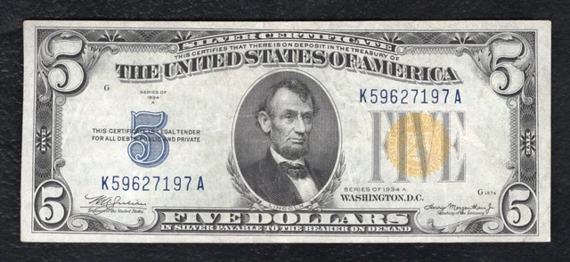 Fr. 2307 1934-A $5 Five Dollars “North Africa” Silver Certificate About Unc (C)