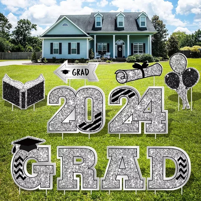 10 PCS SILVER Large Graduation Yard Sign Congrats Grad Decorations 2024