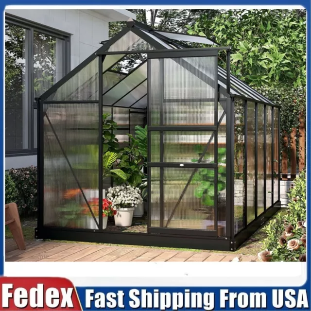 10'x6' Heavy-Duty Polycarbonate Aluminum Greenhouse Kit with Sliding Door+Vent