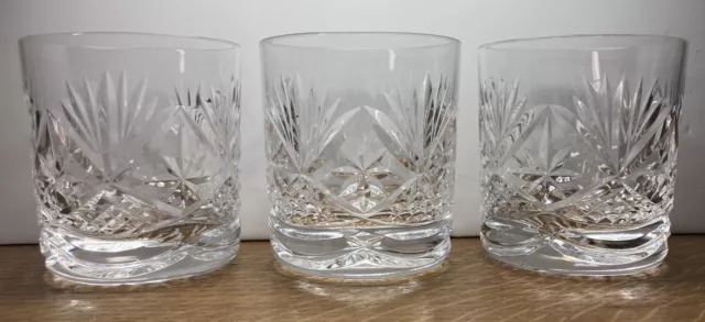 A Set Of 3 Royal Doulton Rochelle Cut Old Fashioned Whisky Crystal Glasses