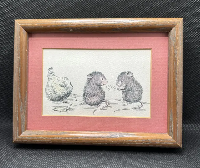 Vintage Black & White House Mouse Mice Framed Art Wall Ellen Jareckie 6x8"