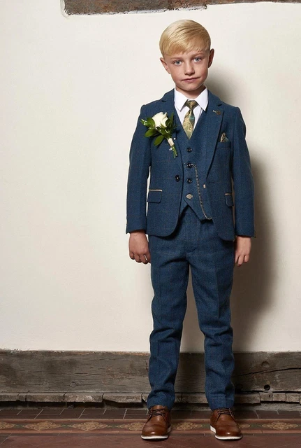 Abito Marc Darcy Dion per bambini blu in tweed check 3 pezzi età 5 nuovo con etichette