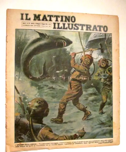 (Palombari)Il Mattino Illustrato 1934#Comattimento Subacque Con Gli Squali