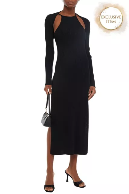 RRP €386 NICHOLAS Midi Jumper Dress Size S Ribbed Black Slit Sides