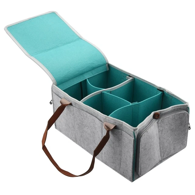 Organizer Baby Nursery Storage Basket with Zipper Lid and Leather Handle BG9U4