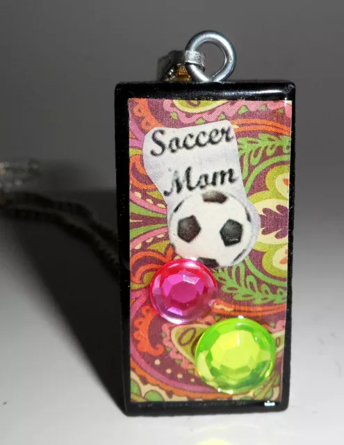 Paisley Soccer Mom Collage Domino Necklace Pendant Reclaimed Mixed Media Art