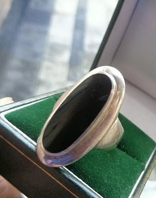 Attrayant Vintage Argent Sterling 925 & Onyx Moderniste Bague - TAILLE