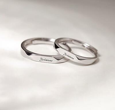 I Love You French je t'aime Silver SP Adjustable Couple Pair Love Heart Ring