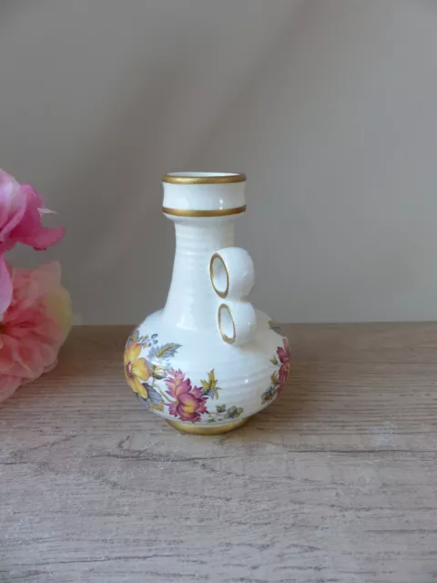 Vintage petit vase en céramique décor floral à double poignée Ker Vitrex 2