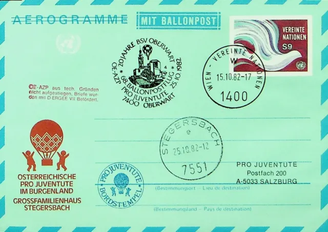 Un Österreich 1982 Pro Juventute Balloon Post 9s Brief Von Wien Sich Stegersbach