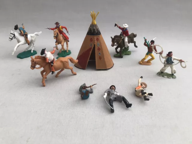 Britains And Timpo Plastic Plastic 1:32 Figure di cowboy e indiani selvaggi del West