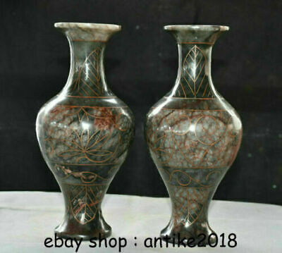10.4" Old China Red Xiu Jade Jadeite Hand Carved Dynasty Flower Bottle Vase Pair