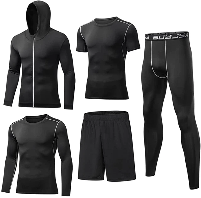 5 Pz Uomo Compressione Pantaloni Camicia Top Manica Lunga Giacca Atletica Set Pa
