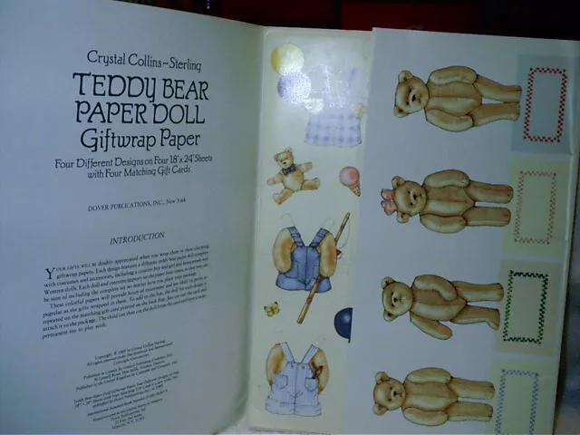 Vintage 1989 Teddy Bear Paper Doll Giftwrap Paper 4 Designs Crystal Collins USA 3