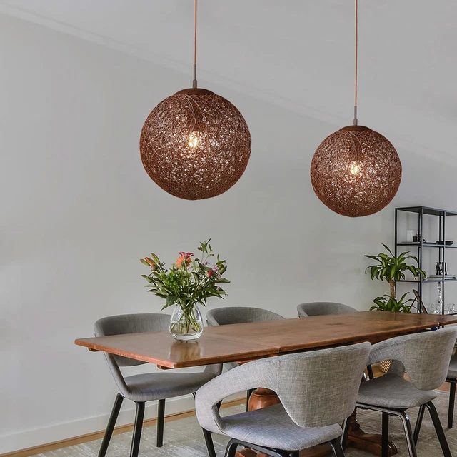 2x Pendelleuchte Esstischlampe Boho Rattan Wohnzimmerlampe Geflecht Hängelampe