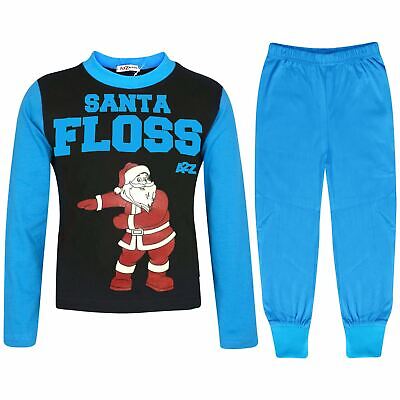 Kids Girls Boys Pyjamas Trendy Santa Floss Blue Christmas Loungewear Pjs Outfits